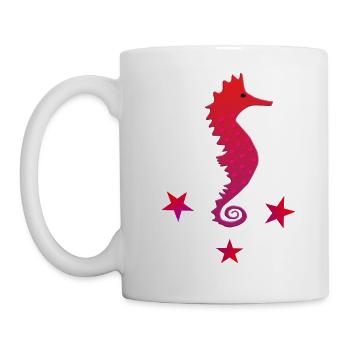 Hippocampe rouge avec hippocampe rose étoilé - Mug blanc - blanc - Gauche