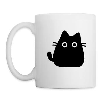Adorable Black Cartoon Cat with Big White Eyes - Mug - white - Left