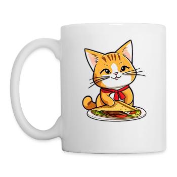 Niedliche Katze mit Taco - Tasse - Weiß - Links