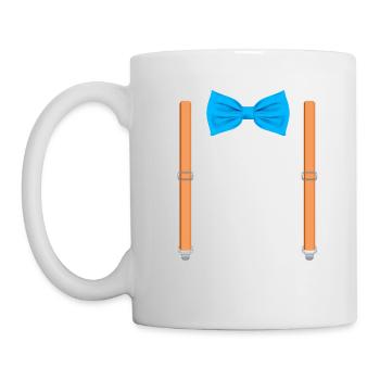 Drôle de nœud papillon bleu avec bretelles orange parfait - Mug blanc - blanc - Gauche