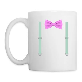 Drôle de nœud papillon rose avec bretelles vertes Parfait - Mug blanc - blanc - Gauche