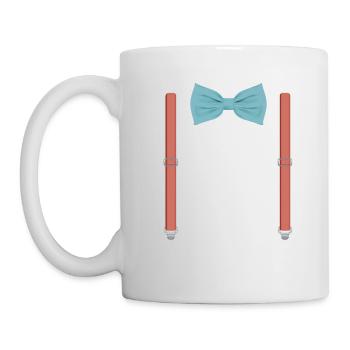 Drôle de noeud papillon bleu avec des bretelles orange parfait - Mug blanc - blanc - Gauche