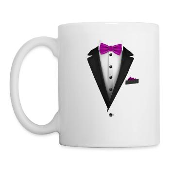 Smoking mit roter Fliege für Hochzeiten und besondere - Tasse - Weiß - Links