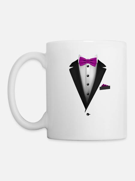 Tuxedo avec un nœud papillon rouge pour les mariages et spéciaux - Mug blanc - blanc