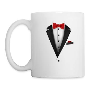Smoking mit roter Fliege für Hochzeiten und besondere - Tasse - Weiß - Links