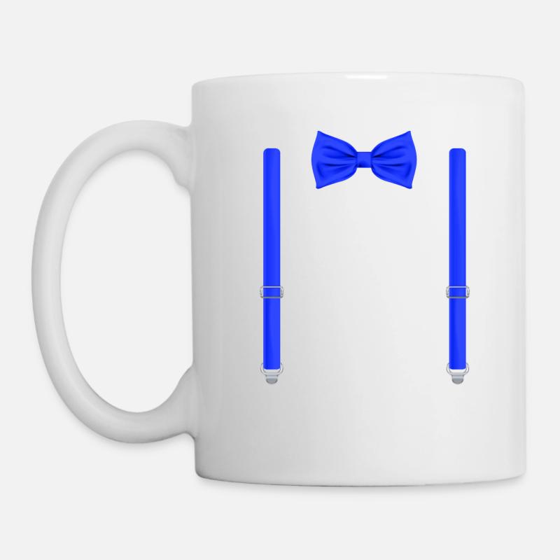 Drôle de nœud papillon bleu avec bretelles parfait - Mug blanc - blanc