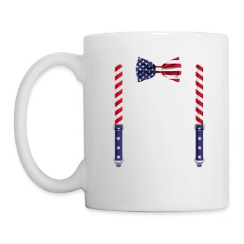 Funny USA Flag Bow Tie with Suspenders Perfect - Mug - white - Left