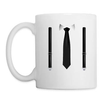 Lustige Krawatte mit schwarzen Hosenträgern Perfekte Hochzeit - Tasse - Weiß - Links
