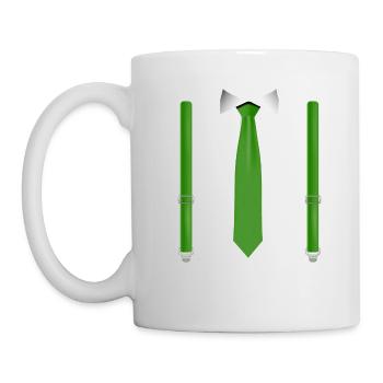 Lustige grüne Krawatte mit schwarzen Hosenträgern Perfekt - Tasse - Weiß - Links