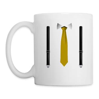 Lustige gelbe Krawatte mit schwarzen Hosenträgern Perfekt - Tasse - Weiß - Links