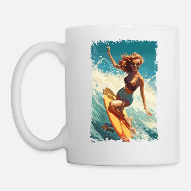 Retro Beach Babe - Surf Comic Design - Mug blanc - blanc