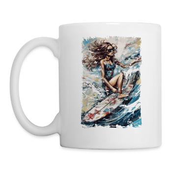 Bikini surf lady with summer vibes in vintage style - Mug - white - Left