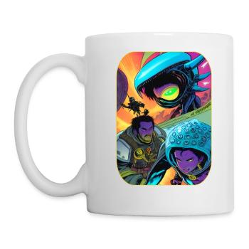 Dessin animé de science-fiction avec des extraterrestres et des astronautes - Mug blanc - blanc - Gauche