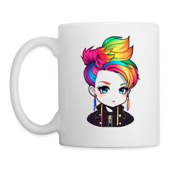 Cool punk girl with rainbow hair - Mug - white - Left