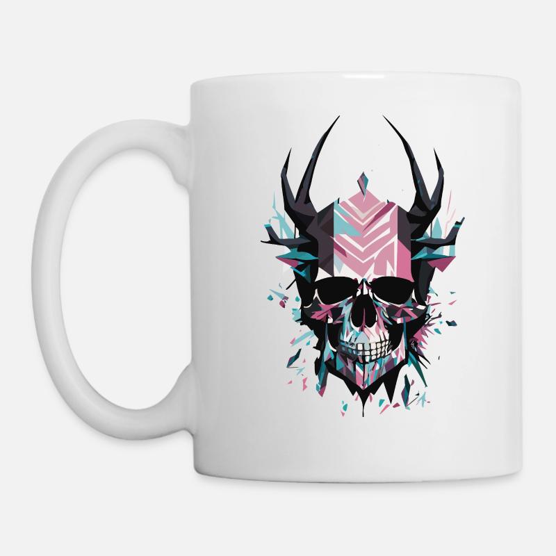 Techno Skull Mug, Geometric Style, Rave - Mug - white