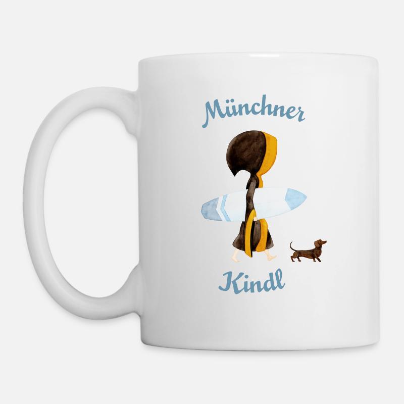 Münchner Kindl mit Surfbrett - Tasse - Weiß