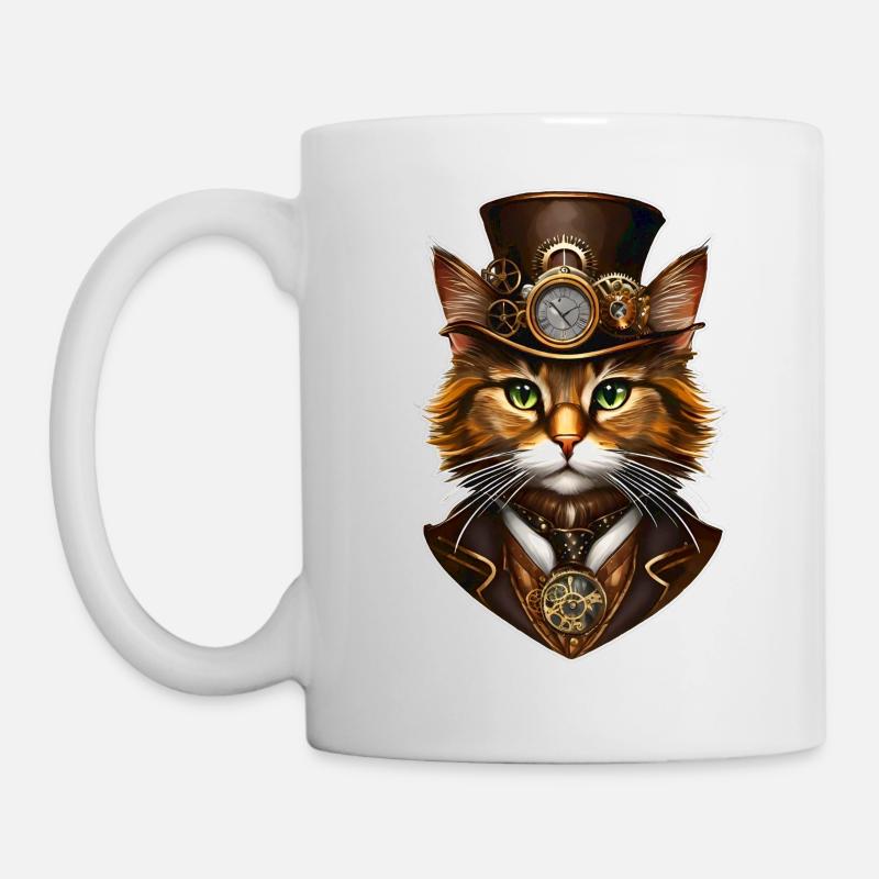Coole Steampunk Katze - Tasse - Weiß