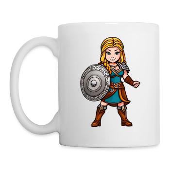 fier Viking Germanin bouclier jeune fille style bande dessinée - Mug blanc - blanc - Gauche