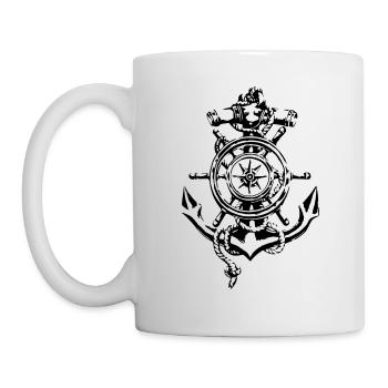 anchor compass steering wheel - Mug - white - Left