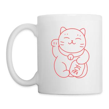 Chat porte bonheur japonais rouge - Mug blanc - blanc - Gauche