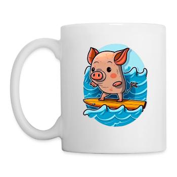 Cute pig surfing in the sea on surfboard surfing - Mug - white - Left