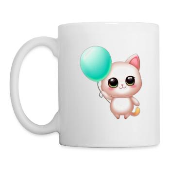 Katze mit Ballon - Tasse - Weiß - Links