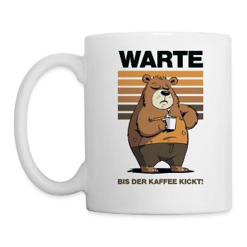 Warte Bis Der Kaffee Kickt - dunkel - Tasse - Weiß - Links