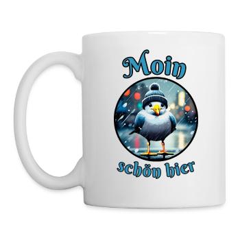 Moin schön hier Möwe im Regen - Tasse - Weiß - Links
