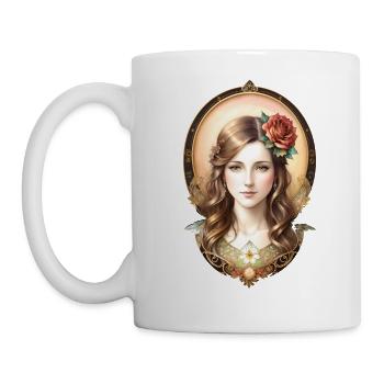 Art Nouveau Woman with Rose - Vintage Portrait - Mug - white - Left