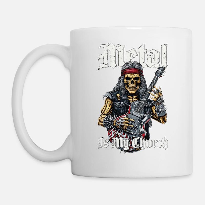 Rocking Metalhead Skeleton avec guitare - Mug blanc - blanc