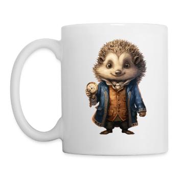 Eleganter Igel mit Taschenuhr - niedliches Design - Tasse - Weiß - Links