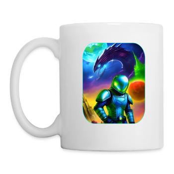 Astronaute avec un dragon extraterrestre dans l’espace - Mug blanc - blanc - Gauche