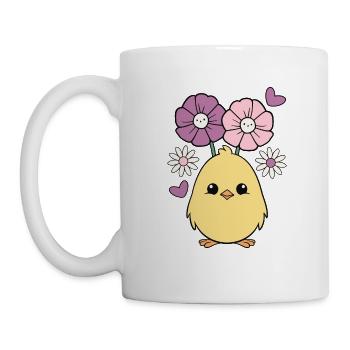 Poussin, Poulet, Printemps, Fleurs, Été, Pâques, Jardin - Mug blanc - blanc - Gauche