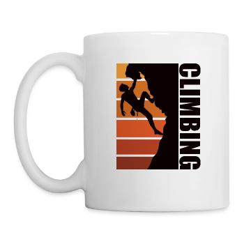 Kletterer auf Felsen beim Bouldern auf Klettertour - Tasse - Weiß - Links