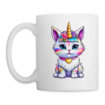 Chat licorne mignon - Mug blanc - blanc - Gauche