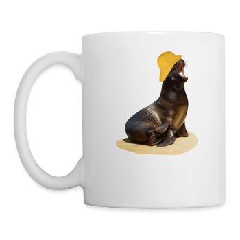 Seelöwe mit Südwester Kopfbedeckung - Tasse - Weiß - Links