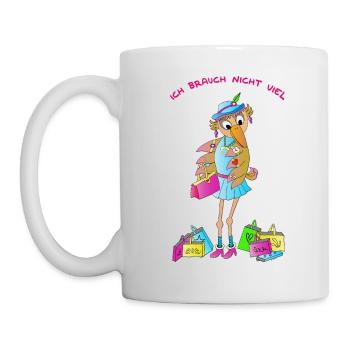 Schräger Vogel Shopping Girl Humor Comicstyle - Tasse - Weiß - Links