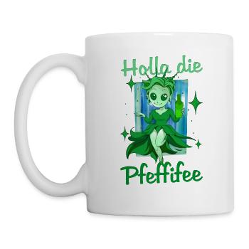 Holla die Pfeffifee Pfefferminz Likör Saufen JGA - Tasse - Weiß - Links