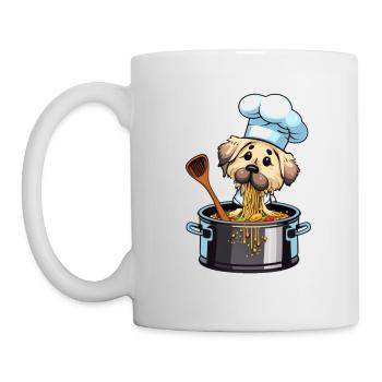 Un chien mignon mange des spaghettis cuit des pâtes - Mug blanc - blanc - Gauche