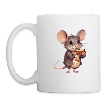 Happy mouse with chocolate biscuit - Mug - white - Left