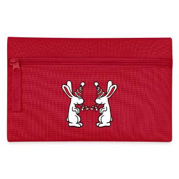 2 lapins anniversaire équipe cadeau crapaud chapeau de fête - Trousse - rouge - Devant