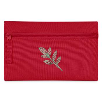 Feuilles vert menthe en aspect broderie - Trousse - rouge - Devant