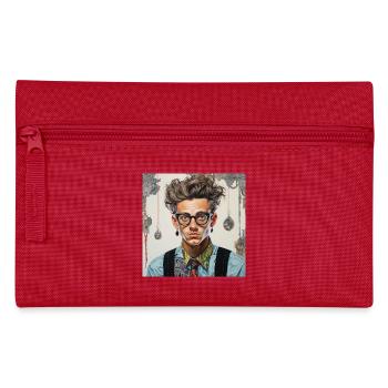 Vintage nerd portrait glasses tangled hair animal - Pencil Case - red - Front