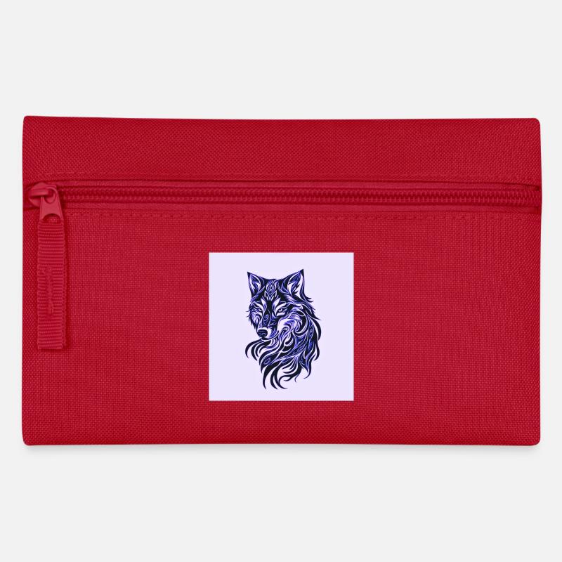 Wolf's line art in blue - Pencil Case - red
