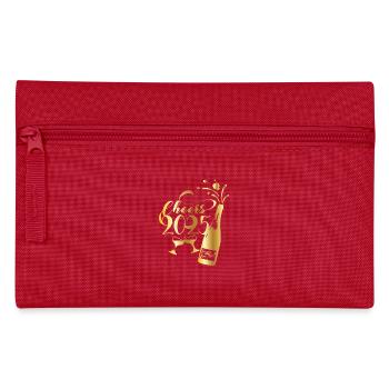 Cheers 2025 – Silvester Design mit Sekt und Gläser - Federtasche - Rot - Vorne