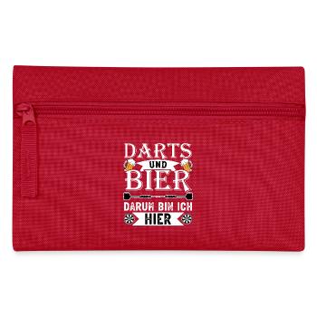 Darts und Bier darum bin ich hier Geschenkidee - Federtasche - Rot - Vorne