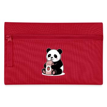 Mignon Panda Buvant Lait de Fraise Japonais Drôle - Trousse - rouge - Devant