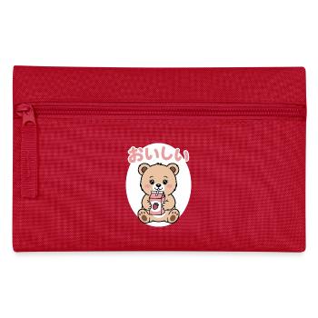 Ours Kawaii Buvant Lait de Fraise Japonais Mignon - Trousse - rouge - Devant