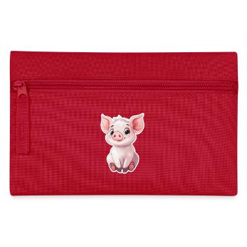Schwein Ferkel - Federtasche - Rot - Vorne