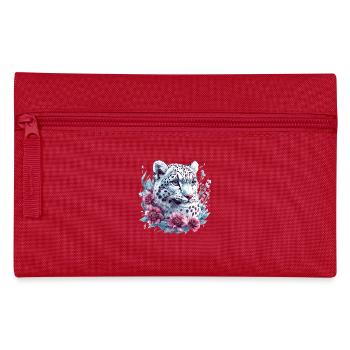 Leopardengesicht mit Blumenkranz - Federtasche - Rot - Vorne